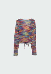Langarm cropped sweater met multicolor horizontale strepen en een verstelbare koord aan de achterkant van de zoom.