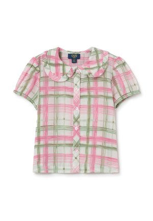 SHORT-SLEEVED WITH CHECK PATTERN - Button-down blouse - green pink