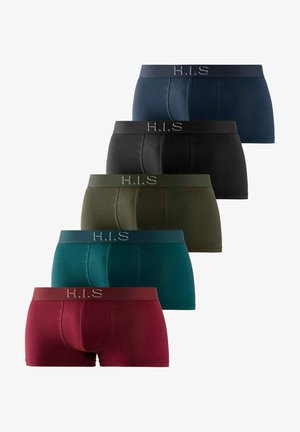 Burgunderfarbene Boxershorts aus weichem, dehnbarem Material in einfarbigem Design mit einem elastischen Bund, der das Logo "H.I.S." in silbernem Faden trägt.