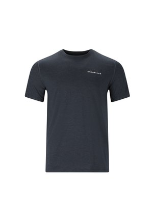 Heren t-shirt in donker marineblauw, gemaakt van lichtgewicht stof, met ronde hals, korte mouwen en een klein wit "ENDURANCE" logo op de borst.