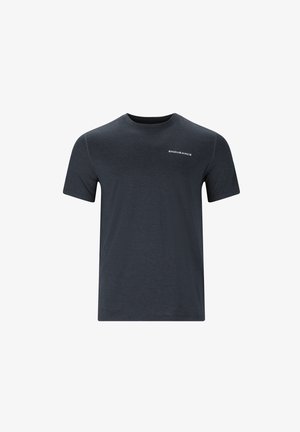 Heren t-shirt in donker marineblauw, gemaakt van lichtgewicht stof, met ronde hals, korte mouwen en een klein wit "ENDURANCE" logo op de borst.