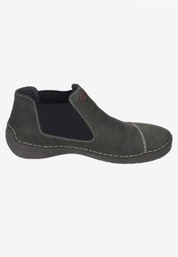 Chaussure à enfiler en cuir vert foncé avec un panneau latéral élastique noir, des coutures blanches contrastantes et des coutures décoratives rouges sur le dessus et sur le côté.