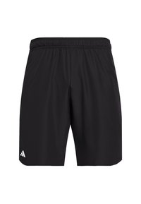 Černé sportovní šortky vyrobené z lehkého, vlhkost odvádějícího materiálu s elastickým pasem a malým bílým logem na levé nohavici.