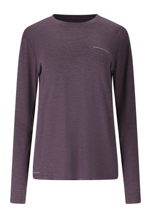 Lila, langärmliges Sportshirt mit Rundhalsausschnitt und dezentem "ENDURANCE" Logo auf der linken Brust, präsentiert vor schlichtem Hintergrund.