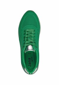 Baskets en maille verte avec un dessus texturé, des lacets plats, des accents argentés sur la languette et une semelle intérieure rembourrée.