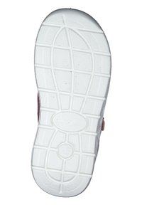 Vit gummisula med texturerat greppmönster och en cirkulär logotyp, med rutnätslika sektioner och präglad storlek '25'.