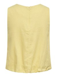 Blouse jaune sans manches avec une fermeture éclair au dos et un ourlet légèrement froncé.