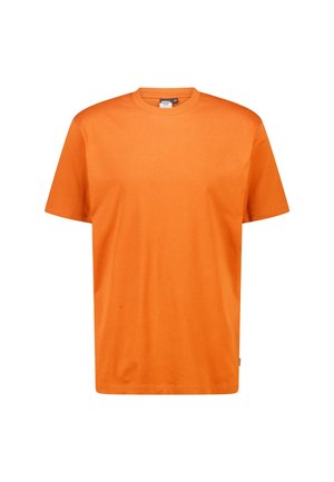 T-shirt à manches courtes en coton orange vif. Il présente un col rond et une coupe décontractée sans motifs ni accents.