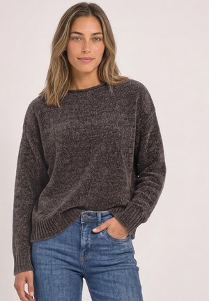Street One, CHENILLE-PULLOVER MIT U-BOOT-AUSSCHNITT - Pullover - black coffee