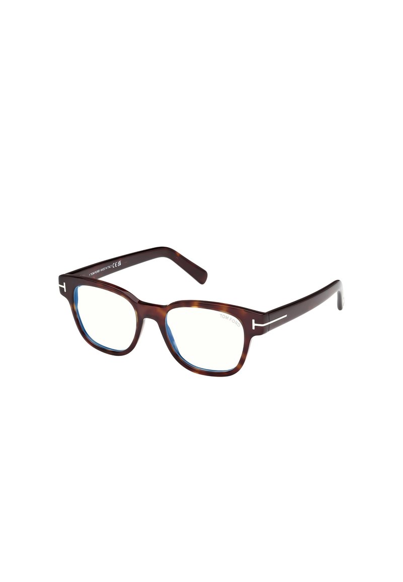 Lunettes optiques écaille de tortue marron avec des montures rectangulaires, des verres clairs et des accents argentés sur les branches.
