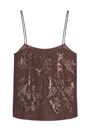 Massimo Dutti, FLOWING STRAPPY TOP WITH EMBROIDERED DETAIL - Tílko - brown
