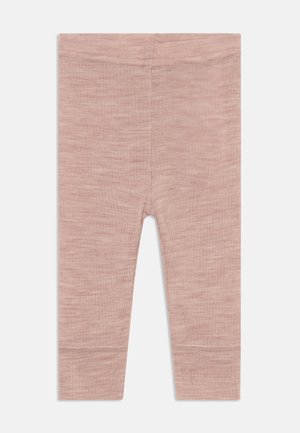 Helle rosa Leggings aus einem weichen, strukturierten Stoff. Enganliegendes Design, knöchellang, mit sichtbarem elastischem Bund und schlichtem Saum.