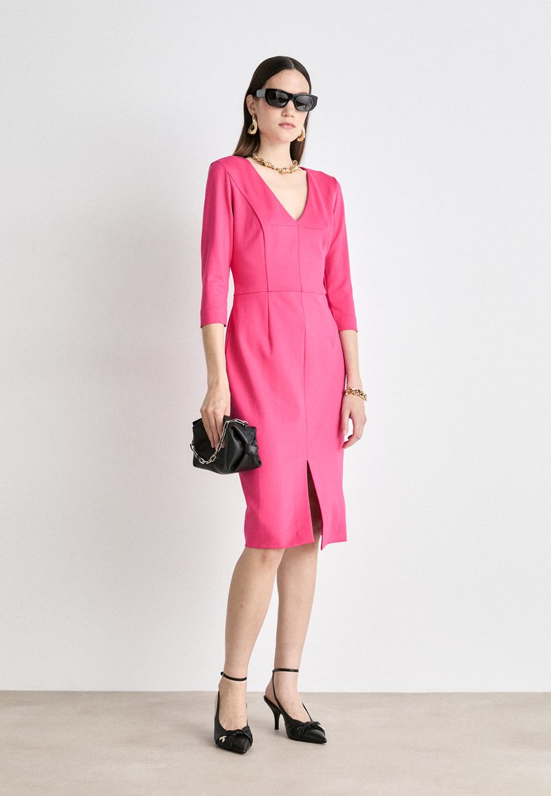 black blazer and dress Hot Pink Cupped Gathered Slinky Dress | Mini Dresses main image 1
