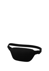 Bandolera ergonómica negra hecha de tela de malla transpirable, con forma curva, correa ajustable y textura suave.