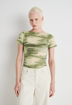 Noisy May NMLESLEY RUCHING - T-Shirt print - eggnog/kalamata desert