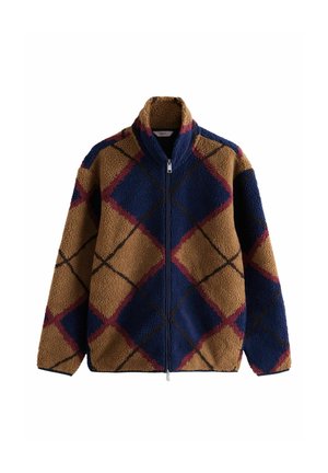 ZIP THROUGH FIT PRINTED - Fleecejacke - navy blue/tan brown argyle