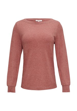 Chemise à manches longues dans une couleur rose chiné, fabriquée en tissu doux avec un col ras du cou et des poignets ajustés, présentant un design simple.