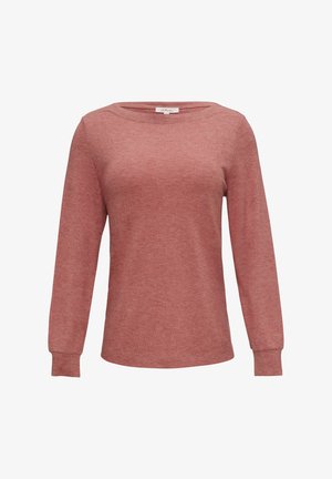 Langarmshirt in een gemêleerde rozenkleur, gemaakt van zachte stof met een ronde halslijn en aansluitende boorden, met een eenvoudig ontwerp.