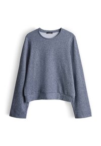 Lichtgewicht, kortvallende trui met lange mouwen in een donkergrijze katoenmix, voorzien van een ronde hals en geribbelde randen. Zachte, gestructureerde afwerking.