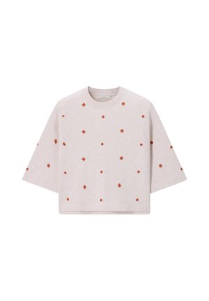 Sissy-Boy, SISSY-BOY KURZARM-SWEATER MIT BLUMENSTICKEREI - BEIGE - T-shirt imprimé - beige