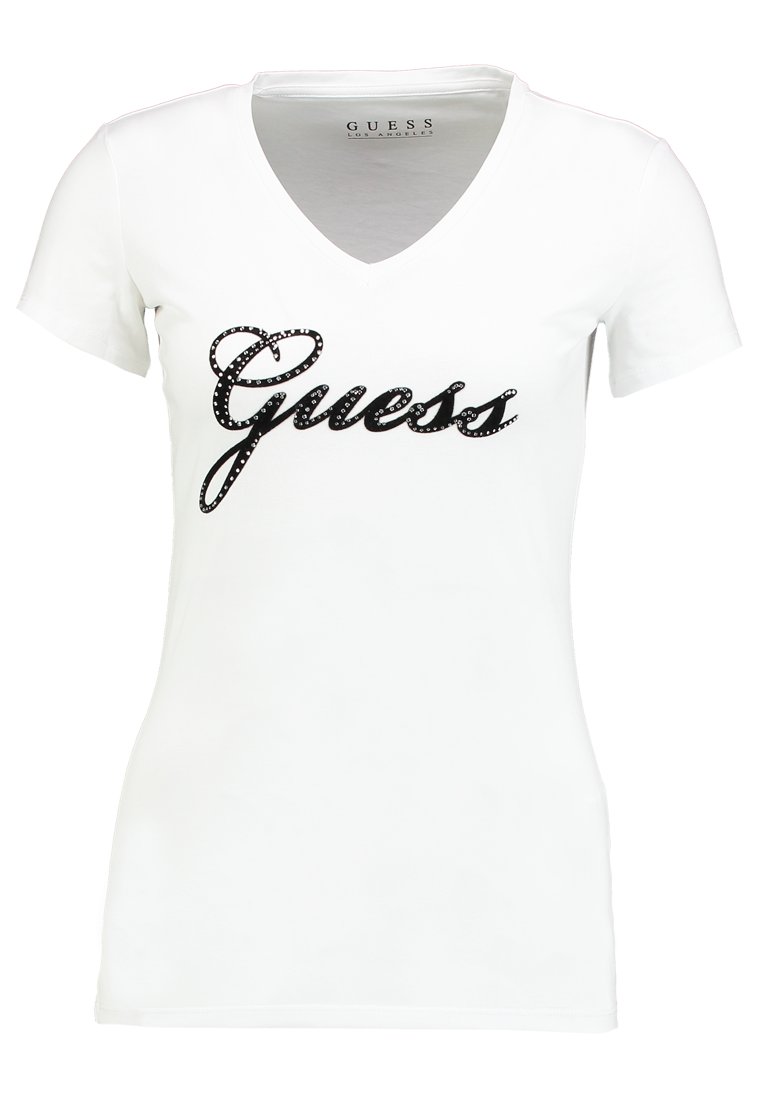 Guess SLIM FIT - Print T-shirt - true white/white - Zalando.co.uk