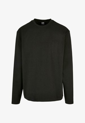 Schwarzes Langarm-T-Shirt aus Baumwolle mit Rundhalsausschnitt und geradem Saum. Minimalistisches Design ohne Muster oder Akzente.