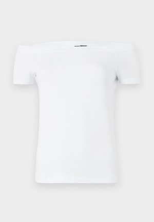 T-shirt bianca a spalle scoperte con maniche corte, realizzata in morbido cotone, caratterizzata da un design aderente e un orlo dritto.