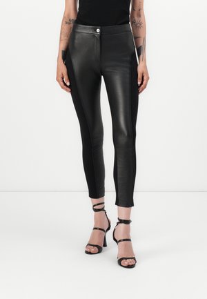 PIZZA PANTALONE BIMATERIALE - Pantaloni di pelle - nero limousine