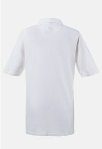 Polo blanc, manches courtes, tissu texturé, col classique, dos avec un subtil détail de logo, ourlet droit avec fentes latérales.