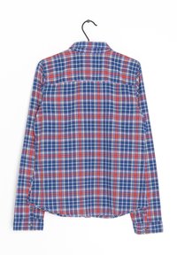 Langarmhemd mit einem karierten Muster in Blau, Rot und Weiß. Verfügt über einen Kragen und Knöpfe an den Manschetten. Leichtes Material.