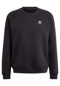 Černá mikina Adidas s dlouhými rukávy a malým bílým logem trefoil na levém prsu.