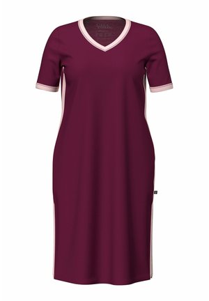Ulla Popken, NIGHTGOWN, STRIPES, DECORATIVE TRIM, V-NECK, SHORT SLEEVE - Chemise de nuit / Nuisette - dark berry