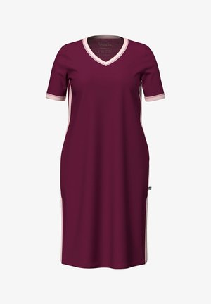 Ulla Popken, NIGHTGOWN, STRIPES, DECORATIVE TRIM, V-NECK, SHORT SLEEVE - Nachthemd - dark berry