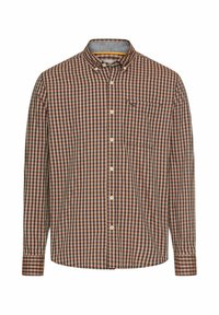 Langärmliges Button-up Hemd im braun-schwarzen Karomuster. Verfügt über eine einzelne Brusttasche und einen Kragen. Hergestellt aus gewebtem Stoff.