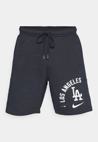Laivastonsinisiä puuvillashortseja, joissa on joustava vyötärö ja kiristysnauha. Vasemmassa jalassa on valkoista tekstiä "LOS ANGELES" ja "LA" -logo.