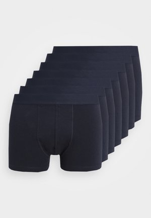 Opt de opt perechi de boxeri bleu închis, dintr-un material moale și elastic, cu o talie netedă și un design ajustat.