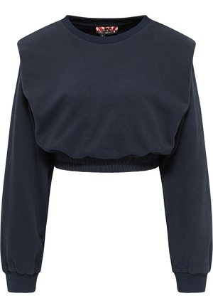 Hanorac scurt de marină cu mâneci lungi, manșete ribbate și un tiv adunat. Fabricat dintr-un material moale, cu o croi lejer și un design simplu.