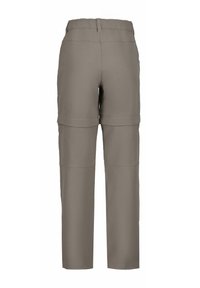 Kaki Cargo-Hosen mit geradem Schnitt, elastischem Bund und zwei knielangen Reißverschlüssen zur verstellbaren Länge. Glattes, leichtes Material.