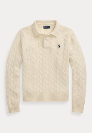 Polo Ralph Lauren, CABLE-KNIT WOOL-CASHMERE POLO SWEATER - Pullover - authentic cream