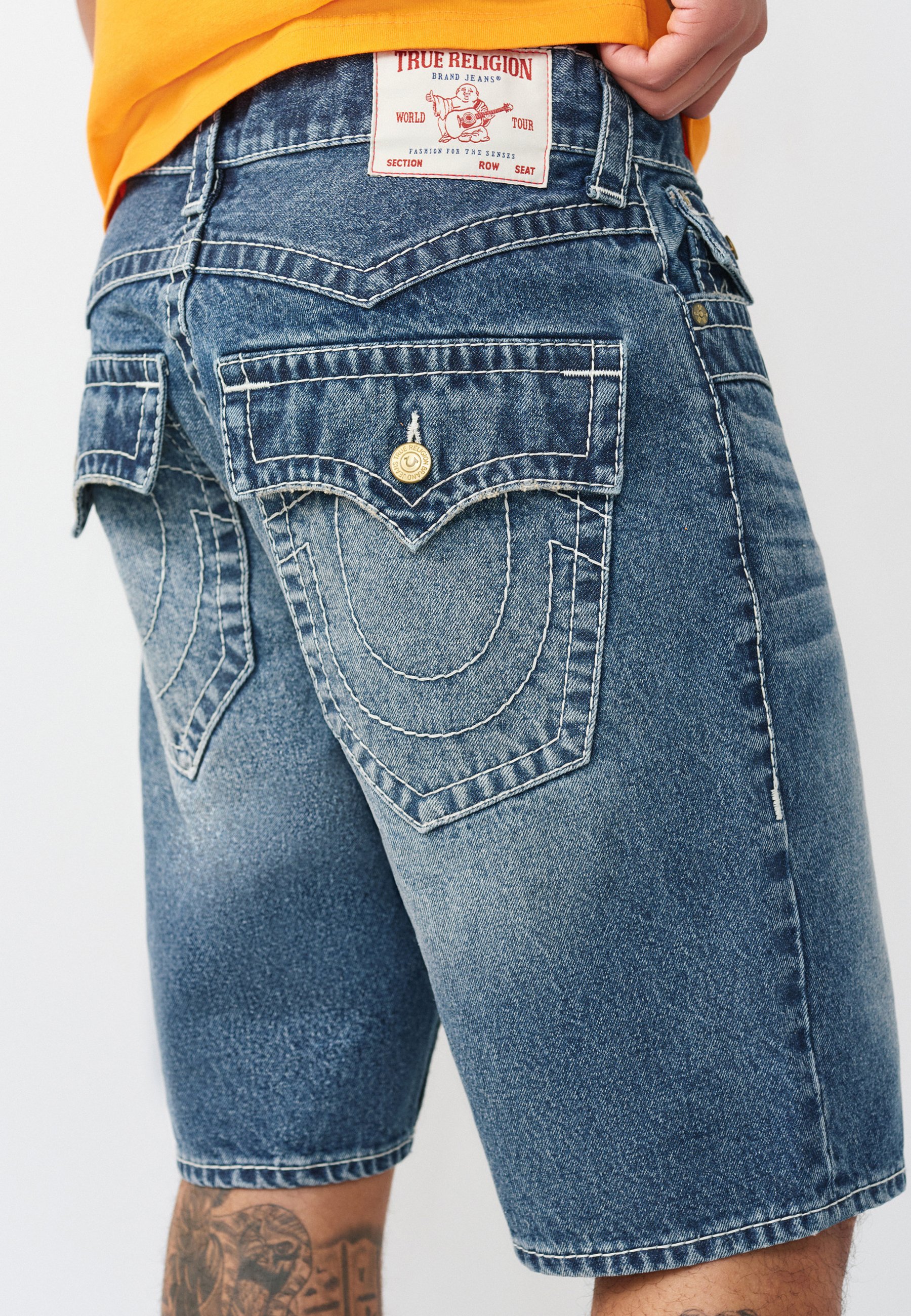 True Religion BOBBY BIG T FLAP JIMMY SHORT - Denim shorts - dark