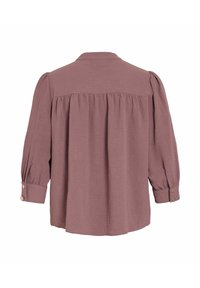 Bluzka z długim rękawem w kolorze mauve, z plisą z tyłu, wysokim kołnierzem i guzicznymi mankietami. Wykonana z miękkiej, strukturalnej tkaniny dla zapewnienia komfortu.