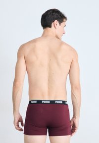 Boxeri maroon cu un brâu negru, având logo-ul PUMA. Materialul pare neted și ajustat, afișat din spate.