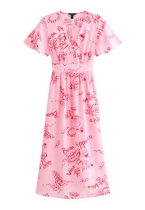 New Look, VINO PRINT FLUTTER SLEEVE MIDI DRESS - Vestido informal - pink pattern