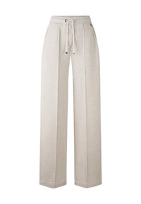 Helle graue, weit geschnittene Hose aus weichem, strukturiertem Stoff mit elastischem Bund und verstellbarem Kordelzug.