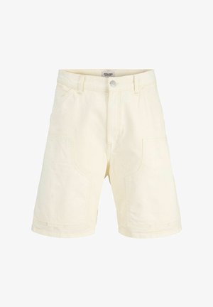 Pantaloncini color avorio fino al ginocchio con tasche applicate anteriori, passanti per cintura e chiusura con bottone in vita.