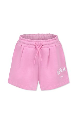 Shorts rosa in cotone con vita elastica, cordino, tasche laterali e logo bianco "MSGM MILANO" sul lato sinistro.