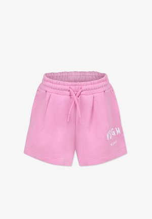 Shorts rosa in cotone con vita elastica, cordino, tasche laterali e logo bianco "MSGM MILANO" sul lato sinistro.