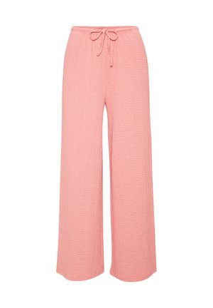 Wijde roze broek met een textuur, elastische tailleband en een koordje aan de voorkant.