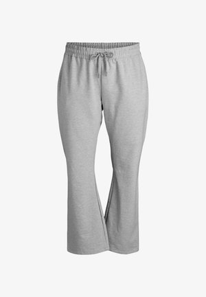Graue Sweatpants aus einem weichen Baumwollgemisch, mit einem elastischen Bund und Kordelzug, geradem Bein und ohne Muster oder Akzente.