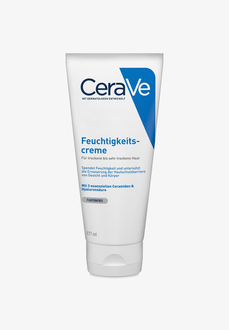 CeraVe Feuchtigkeitscreme in der Tube für trockene bis sehr trockene Haut, mit Ceramiden und Hyaluronsäure, unparfümiert, 177 ml.